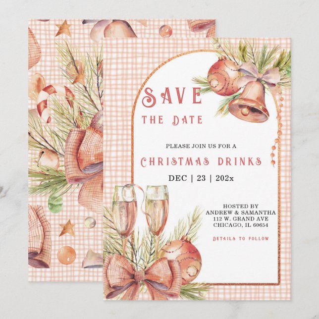 Invitación Ahorro de Fecha de Fiesta de Navidad Personalizada (Anverso / Reverso)