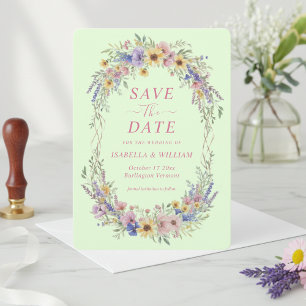 Invitación Ahorro de Fecha de Flor Silvestre Moderna Pistacho