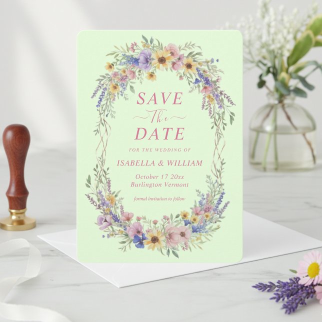 Invitación Ahorro de Fecha de Flor Silvestre Moderna Pistacho (Subido por el creador)