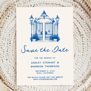 Invitación Ahorro de fecha de pastoral azul francés