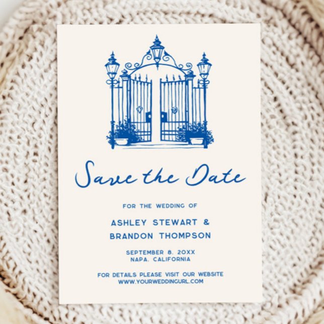 Invitación Ahorro de fecha de pastoral azul francés (Subido por el creador)