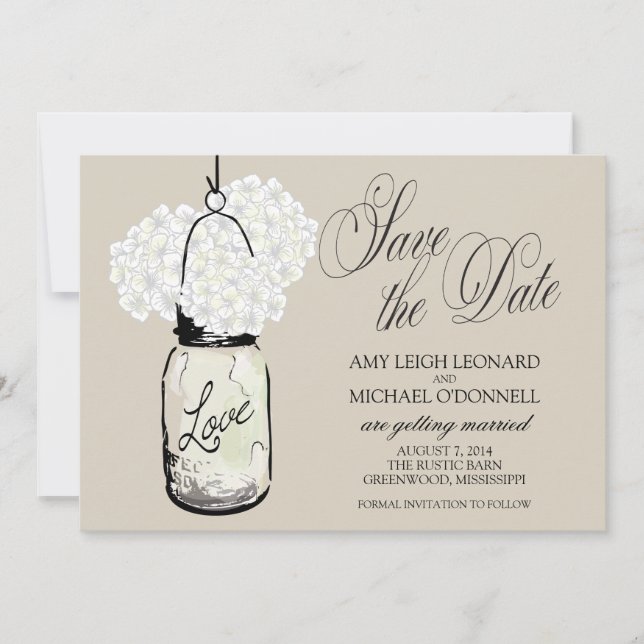 Invitación Ahorro de Fecha en Tarro de Mason Rústico con Hydr (Anverso)