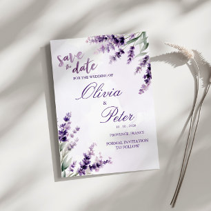 Invitación Ahorro de Fecha Floral Acuarela Lavanda