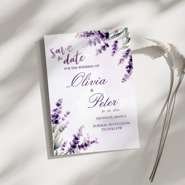 Invitación Ahorro de Fecha Floral Acuarela Lavanda (Subido por el creador)