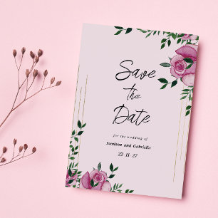 Invitación Ahorro de fecha floral lila verde oro acuarela