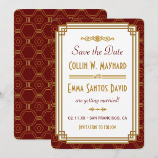 Invitación Ahorro de fecha personalizado Art Déco Borgoña