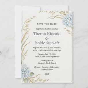Invitación Ahorro de Hortensia Azul Acuarela y Trigo 
