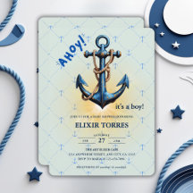 ¡Ahoy azul moderno! Anchor Nautical Baby Shower