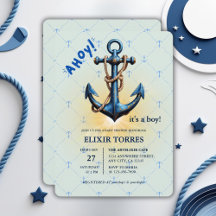 ¡Ahoy azul moderno! Anchor Nautical Baby Shower