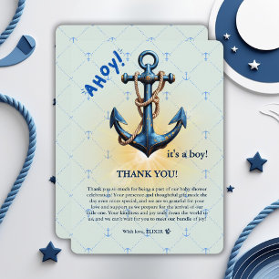 Invitación ¡Ahoy azul moderno! Anchor Nautical Baby Shower