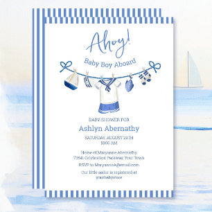 Invitación Ahoy Baby Niño a Bordo Ducha de Bebé Náutica