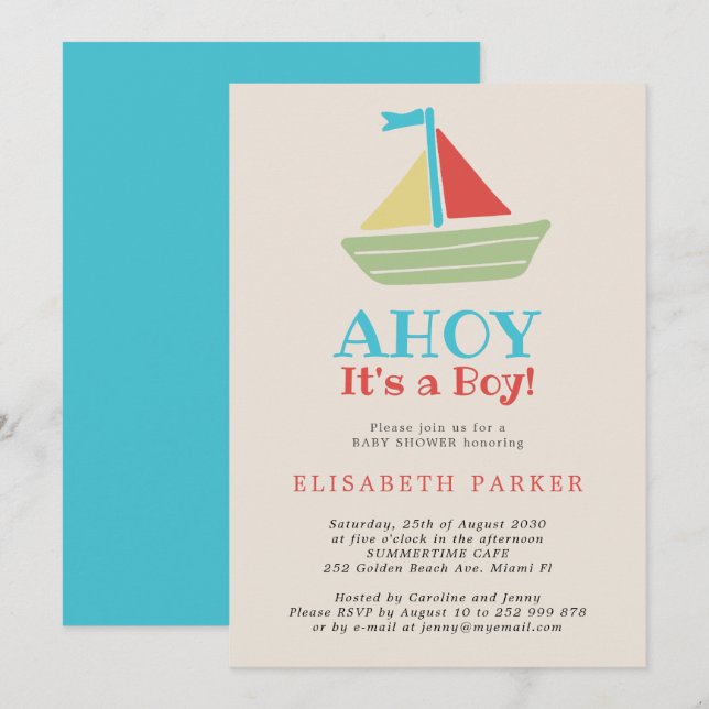 Invitación Ahoy barco náutico Es un niño elegante baby shower (Anverso / Reverso)