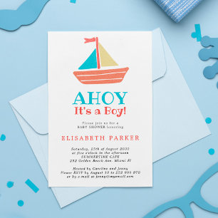 Invitación Ahoy barco náutico Es un niño elegante baby shower
