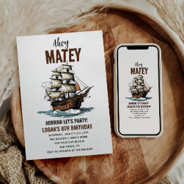 Invitación ¡Ahoy! Barco pirata 8 cumpleaños