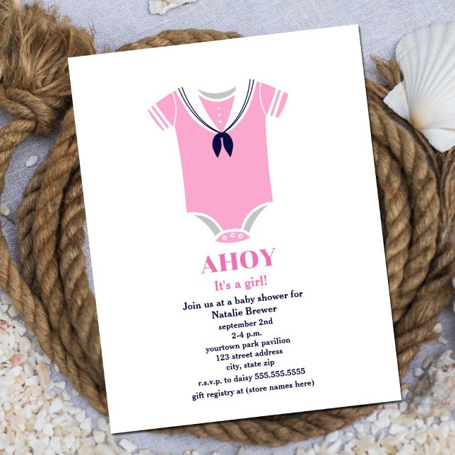 Invitación Ahoy Chica Nautical Sailor Suit Baby Shower (Subido por el creador)