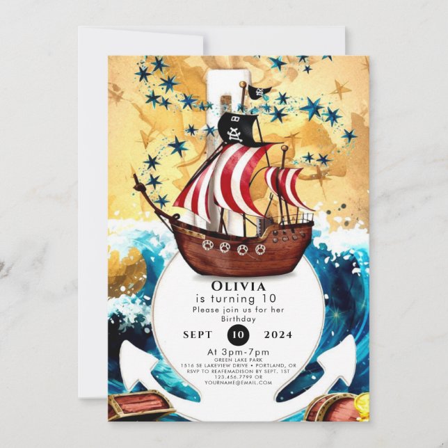 Invitación Ahoy, cumpleaños del Pirata infantil simple (Anverso)