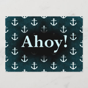 Invitación ¡Ahoy! Diseño de patrón de anclaje azul oscuro
