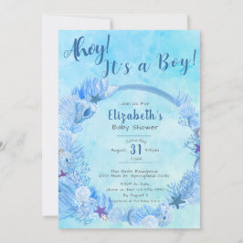 Invitación Ahoy es el Baby Shower de un chico lindo azul