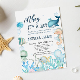 Invitación ¡Ahoy! Es el Baby Shower de un niño bajo el mar