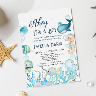 Invitación ¡Ahoy! Es el Baby Shower de un niño bajo el mar