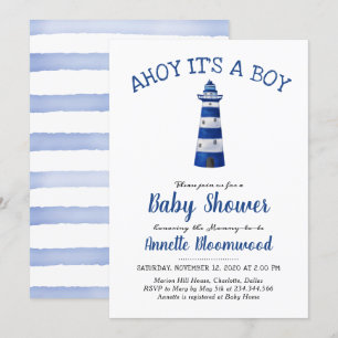 Invitación Ahoy Es El Faro De Un Niño   Baby Shower náutico