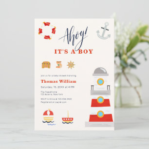 Invitación Ahoy es niño Faro Baby Shower