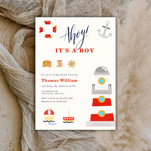 Invitación Ahoy es niño Faro Baby Shower 