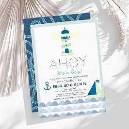 Invitación Ahoy es un Baby Shower azul Nautical