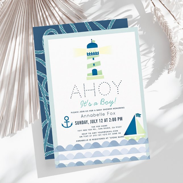 Invitación Ahoy es un Baby Shower azul Nautical (Subido por el creador)