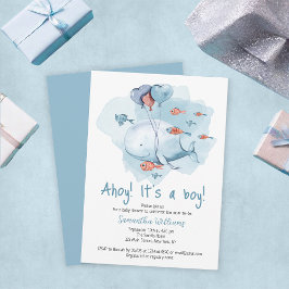Invitación Ahoy es un Baby Shower de ballena de chico lindo