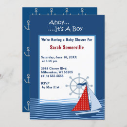 Invitación Ahoy es un Baby Shower de Boy Blue Sailboat