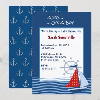 Invitación Ahoy es un Baby Shower de Boy Blue Sailboat