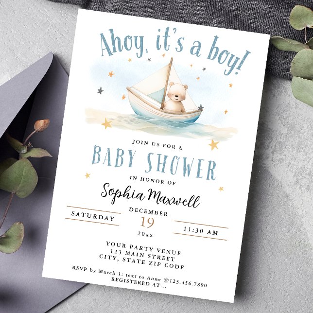 Invitación Ahoy es un Baby Shower de Boy Nautical Sailboat Be (Subido por el creador)