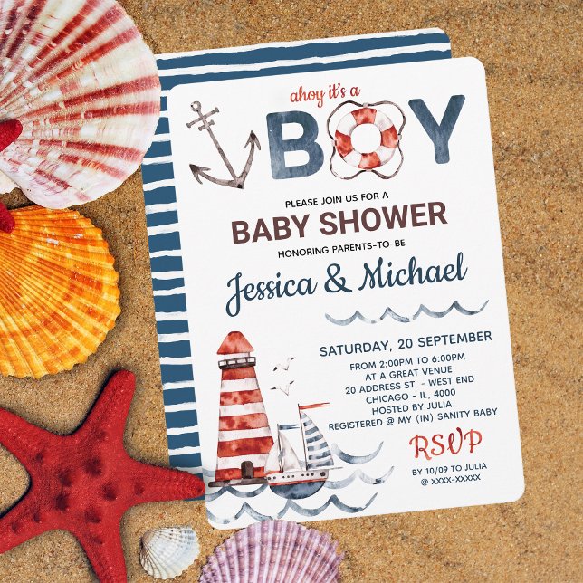 Invitación Ahoy es un Baby Shower de chico náutico (Subido por el creador)