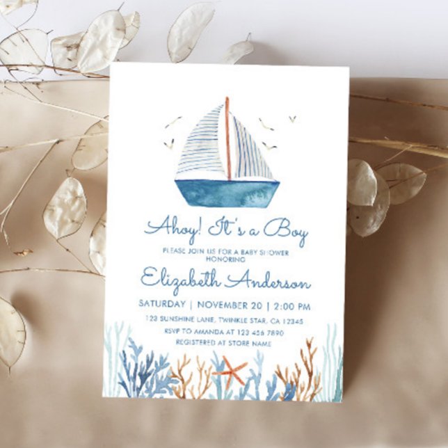 Invitación ¡Ahoy! Es un Baby Shower de un barco de vela de ch (Subido por el creador)