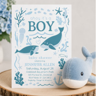 Invitación Ahoy es un bebé ballena Fiesta de Baby Shower Náut