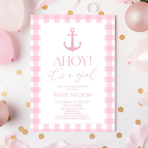 Invitación Ahoy es un Chica elegante Baby Shower Náutico Rosa