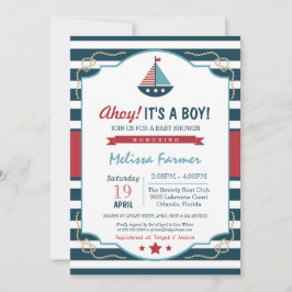Invitación ¡Ahoy es un chico! Armada Náutica y Baby Shower Ro
