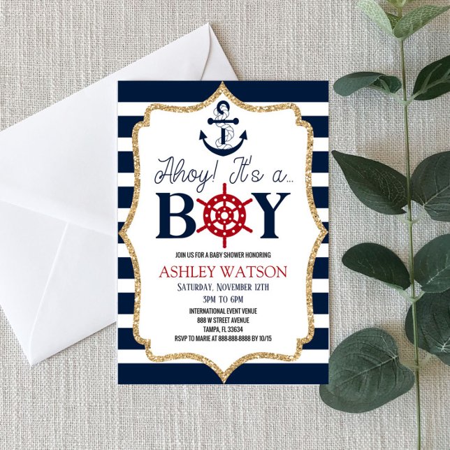 Invitación ¡Ahoy es un chico! Baby Shower azul de la Marina N (Subido por el creador)