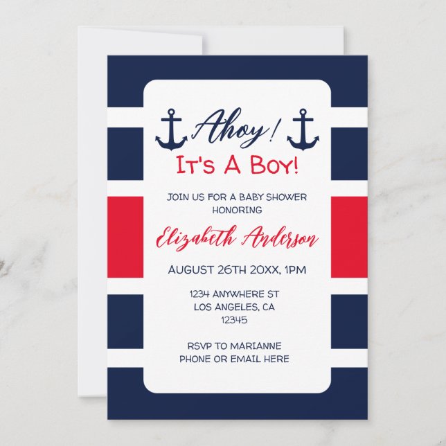 Invitación ¡Ahoy es un chico! Baby Shower naumático (Anverso)