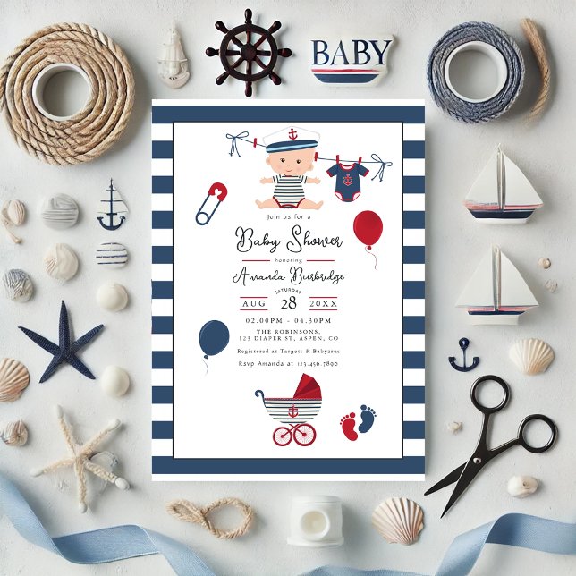 Invitación ¡Ahoy es un chico! Baby Shower naumático (Ahoy it's a Boy! Nautical Baby Shower Invitation)
