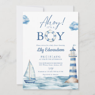 Invitación Ahoy Es Un Chico Baby Shower Náutico Azul