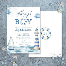 Invitación Ahoy Es Un Chico Baby Shower Náutico Azul