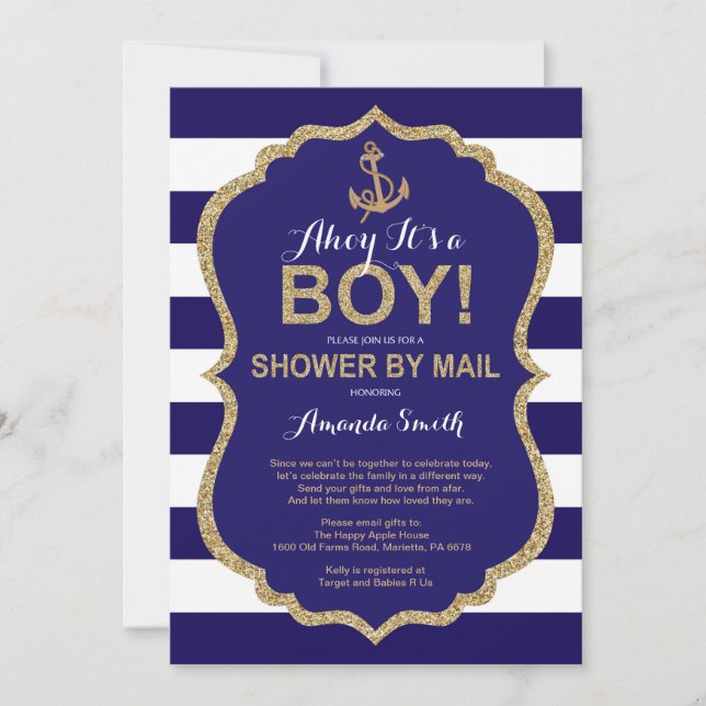Invitación ¡Ahoy es un chico! Baby Shower náutico por correo (Anverso)