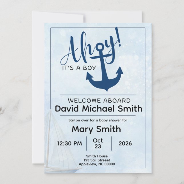 Invitación Ahoy es un chico invitado a Baby Shower (Anverso)