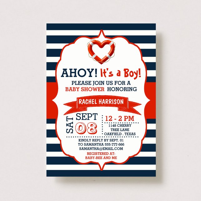 Invitación ¡Ahoy es un chico! Nautical Buoy Baby Shower Invit (Subido por el creador)