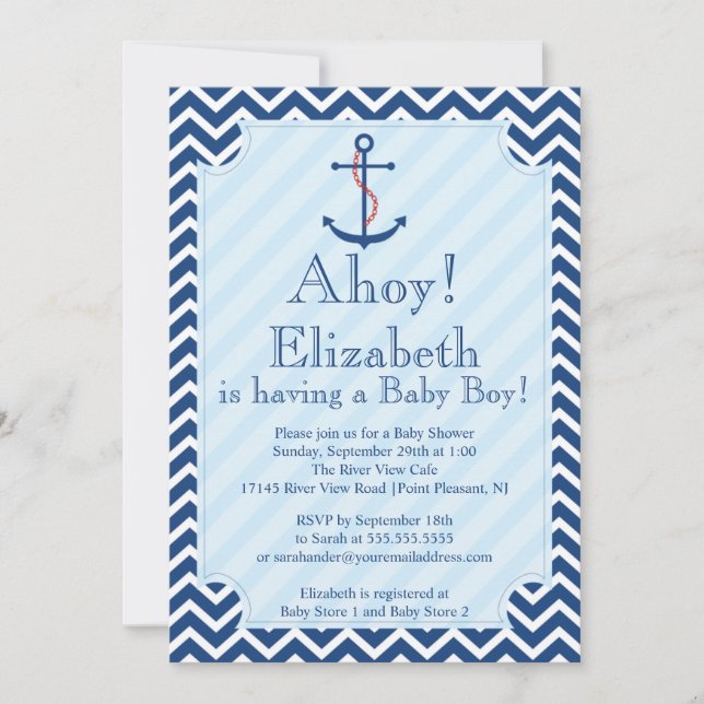 Invitación Ahoy es un chico náutico Baby Shower (Anverso)