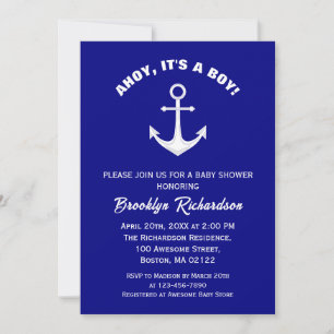 Invitación Ahoy Es Un Chico Navy Anclaje Blanco Azul Baby Sho
