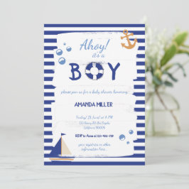 Invitación ¡Ahoy es un chico! Sailor Marine Blue Baby Shower