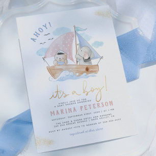 Invitación Ahoy es un elefante niño Barco de vela Baby Shower